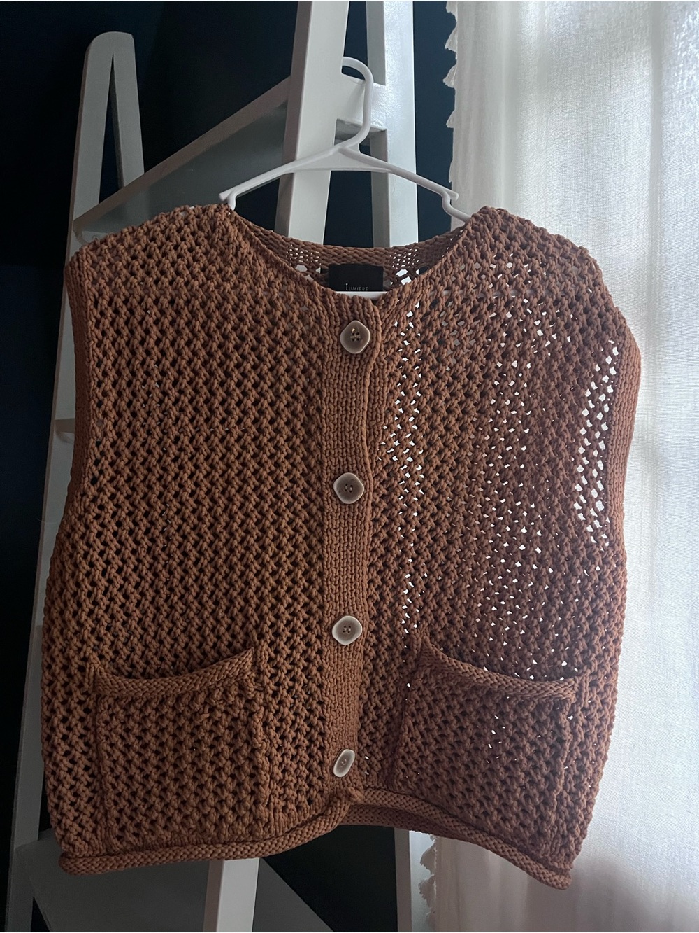 Lumiere Brown Crochet Button-Front Women's Vest
